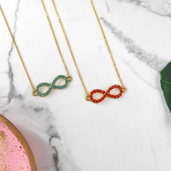 New Gold Infinity Rhinestone Necklace - Picture 1 of 7